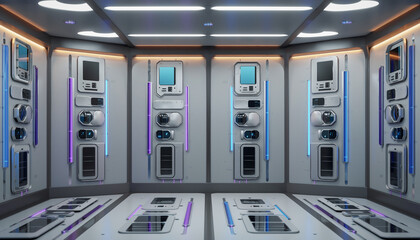 Step into the future with this modern, high-tech spaceship interior, an ideal backdrop for science fiction, futuristic designs, and cutting-edge technology concepts