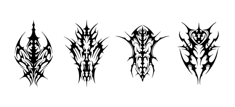 Neo tribal tattoo set, Celtic gothic cyber body ornament shapes kit, symetry tribal tattoo design vector illustrationn