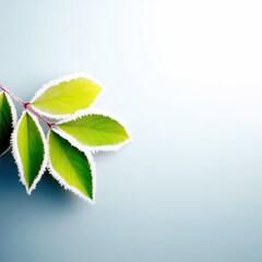 Frosted Leaves on Branch Against Blue Background