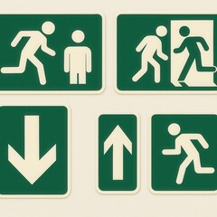 Emergency exit signs indicating directional pathways for escape routes demonstrating clear instructions for safety compliance enhancing awareness and preparedness during critical situations