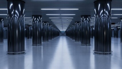 Futuristic Data Center Server Room with Modern Technology Infrastructure, Liminal