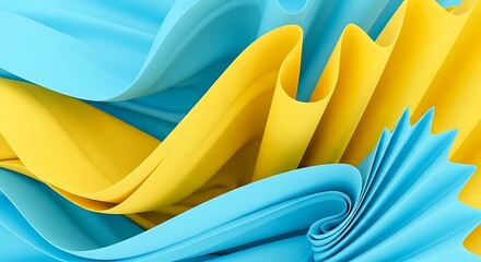 Dynamic blue and yellow ribbons in an abstract swirling presentation