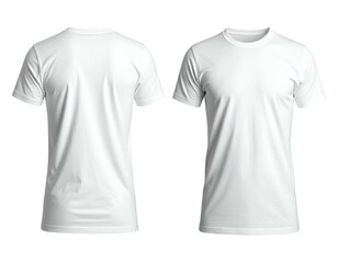Front and back views of plain white blank t-shirts displayed