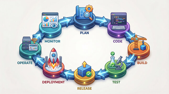 Devops software development lifecycle workflow automation infographic