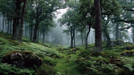 Fototapeta premium Forest Path Leading Through Lush Green Landscape