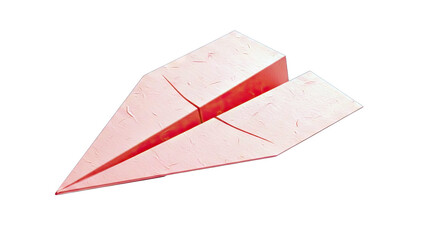 A Single Pink Paper Airplane Folded from a Sheet of Paper Isolated on a Plain White Background with Subtle Texture and Soft Lighting Creating a Minimalist Composition