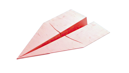A Single Pink Paper Airplane Folded from a Sheet of Paper Isolated on a Plain White Background with Subtle Texture and Soft Lighting Creating a Minimalist Composition