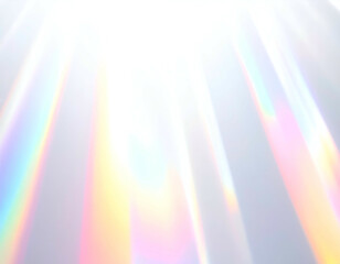 Iridescent light rays spreading downwards, white background