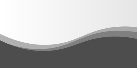 Minimalist black and gray wave vector design with smooth flowing curves at the bottom, transitioning into a clean white background. Ideal for banners, footers, or modern layouts. vector