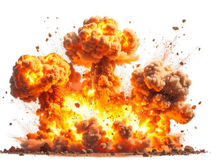 Multiple fiery explosions erupting, creating immense smoke and debris