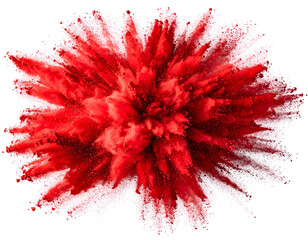 Red powder explosion, bursting outwards with vibrant energy