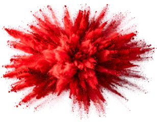 Red powder explosion, bursting outwards with vibrant energy