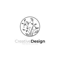 luxury plant logo design vector with line style in black color