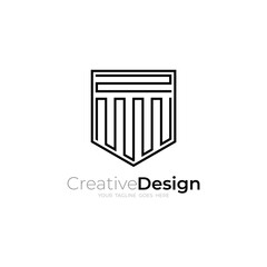 simple shield logo design vector with line style in black color