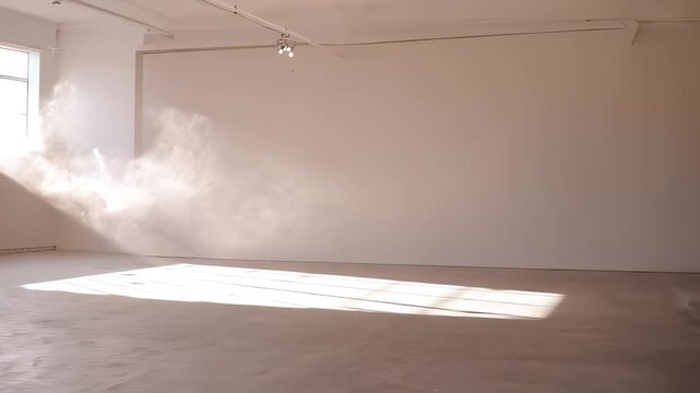 This video captures the ethereal beauty of light streaming into an empty space, creating a soft glow and highlighting the dust particles. Experience the serenity of minimalism.