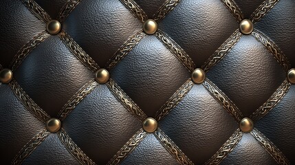 Naklejka premium Elegant black leather texture with decorative gold buttons and intricate pattern for stylish designs