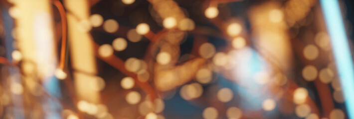 3D Rendering of a Festive Christmas Background with Yellow Glowing Bokeh Particles