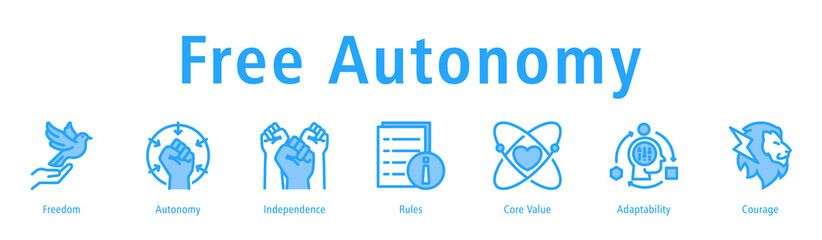 Free autonomy icon vector concept illustrating freedom, independence, autonomy, renewal, values, and self-direction.