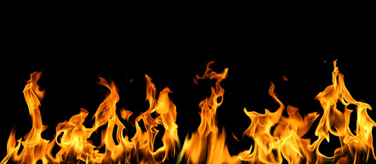 Realistic isolated fire flames on black background, perfect for digital design, photo compositing,...
