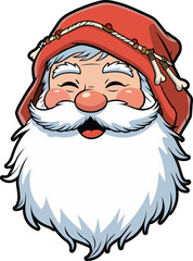 Vintage Santa Claus Head Illustration with Long Beard and Classic Red Hood.eps