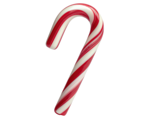Classic Red And White Striped Candy Cane Isolated On Transparent Background