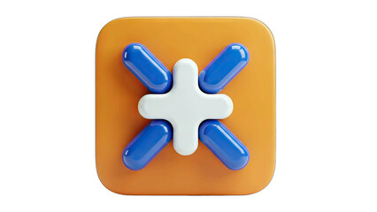 Obraz premium Abstract Icon With Blue And White Elements Centered On A Rounded Square Orange Background With Soft Lighting And A Transparent PNG Background For Easy Integration