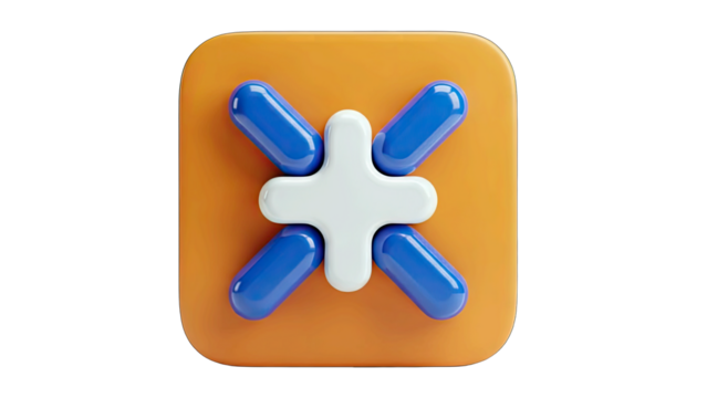 Abstract Icon With Blue And White Elements Centered On A Rounded Square Orange Background With Soft Lighting And A Transparent PNG Background For Easy Integration