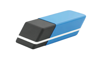 Blue And Black Eraser With White Stripe Detail On A Clean Black Background Isolated Object