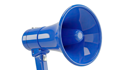 Bright Blue Megaphone Object Isolated on a Plain White Background Studio Lighting No Distractions