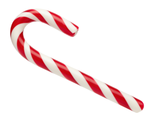 Classic Red And White Striped Candy Cane Isolated On A Transparent Background
