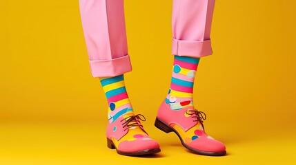Colorful vibrant trendy funny socks and shoes