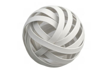 White interwoven sphere structure creating an abstract geometric knot, 3d render on transparent background