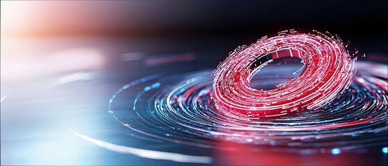 Abstract Digital Ring Rotating in Futuristic Space