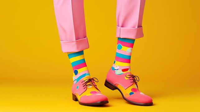 Colorful vibrant trendy funny socks and shoes