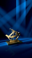 sextant. The brass arc of a sextant aligned with a distant lighthouse beam in blue tones. STEM education sheets, lab safety posters, designed for biotech research communications.
