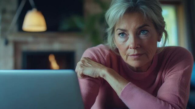 Aged female with closed eyes, hands on cheeks showing frustration or disbelief. Indoor setting, likely home environment.