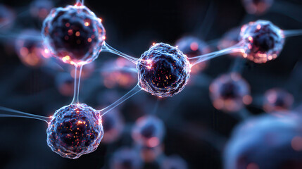 Abstract network of glowing spheres connected by filaments