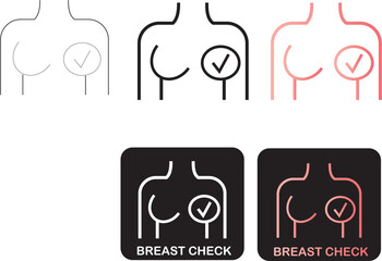 Breast Health Icon Set Self-Check for Awareness, and Support
