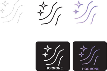 Minimalist Hormone Icon Set with Wavy Lines and Sparkling Elements, Representing Health, Balance, and Vitality in a Clean Vector Graphic Design Collection