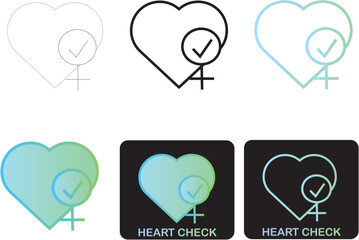 Minimalist 2D icon set  concept for women's cardiology, health check, and wellness