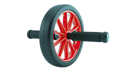 Abdominal Roller Wheel With Red Spokes And Black Handles On A Transparent Background