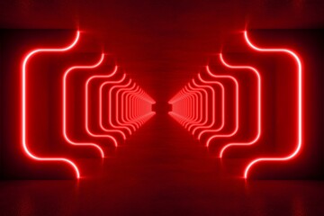 red modern lighting with interior empty space, 3d rendering sci-fi concept