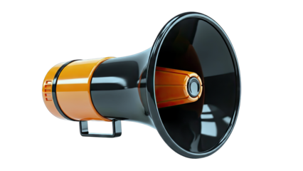 Black and Orange Megaphone Isolated on Transparent Background with Realistic Lighting and Studio Quality Rendering