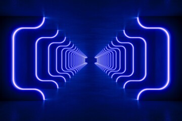 Blue modern lighting with interior empty space, 3d rendering sci-fi concept