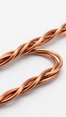 Close-up shot of twisted copper wires on a clean white background