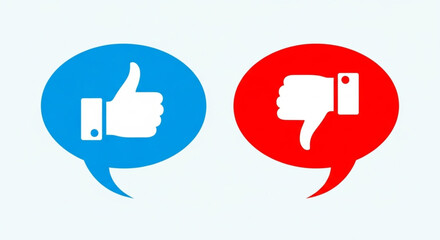 thumbs up icon in blue, and another with a thumbs down icon in red, symbolizing opinions and choices