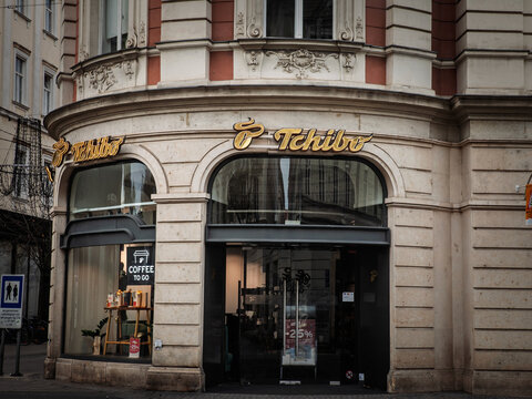 GRAZ, AUSTRIA - DECEMBER 22, 2024: Tchibo store entrance in Graz. Tchibo is a German chain of coffee retailers and caf&eacute;s known for its weekly-changing range of other products.