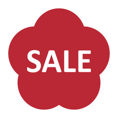 梅の花のイラスト素材　「SALE」の文字入り　背景透過　赤

