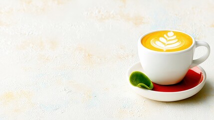 Latte Art Coffee in White Cup on Red Saucer