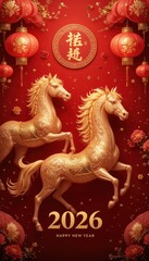 Fototapeta premium Chinese New Year 2026 Golden Horses